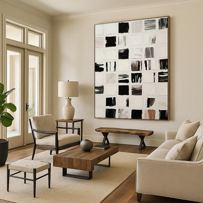 Black - White Grid Art for Contemporary Art Gallery & Industrial - Style Café DLZ1521