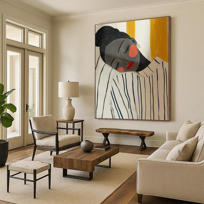 Sleeping Figure in Striped Top Art for Tranquil Bedroom & Wellness Retreat DLZ0704
