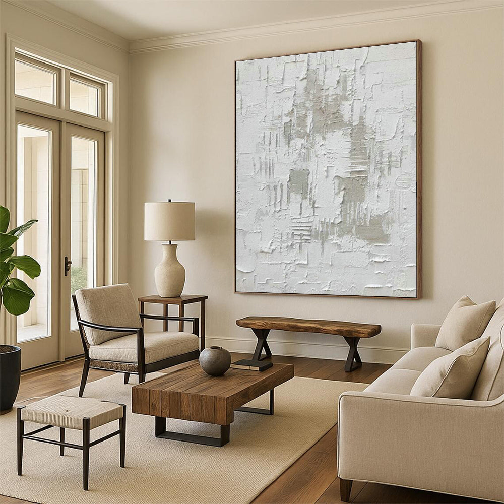 Textured White Abstract Art for Minimalist Office & Art Gallery DLZ1070