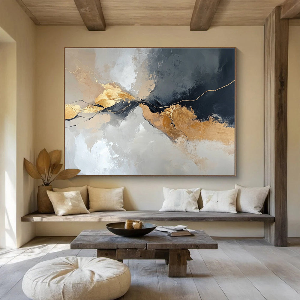 Gold Accent Abstract Flow Art for Sophisticated Living Room & Corporate Boardroom SC104