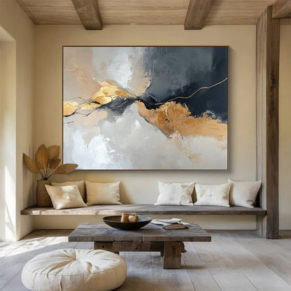 Gold Accent Abstract Flow Art for Sophisticated Living Room & Corporate Boardroom SC104