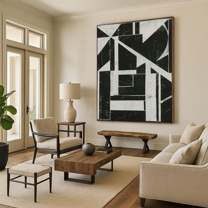 Black - White Geometric Abstract Art for Modern Office Lobby & Home Study DLZ1158