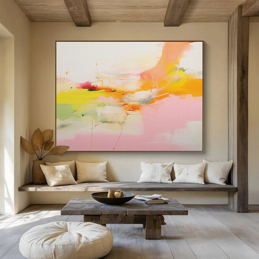 Warm Yellow - Pink Abstract Art for Cozy Breakfast Nook DLZ2874