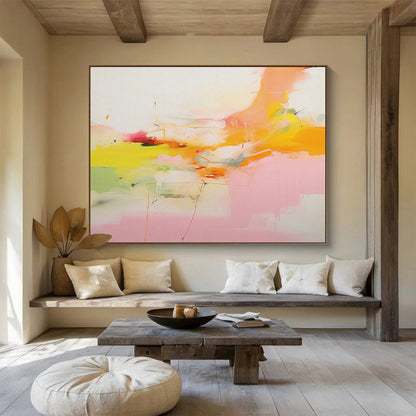 Warm Yellow - Pink Abstract Art for Cozy Breakfast Nook DLZ2874