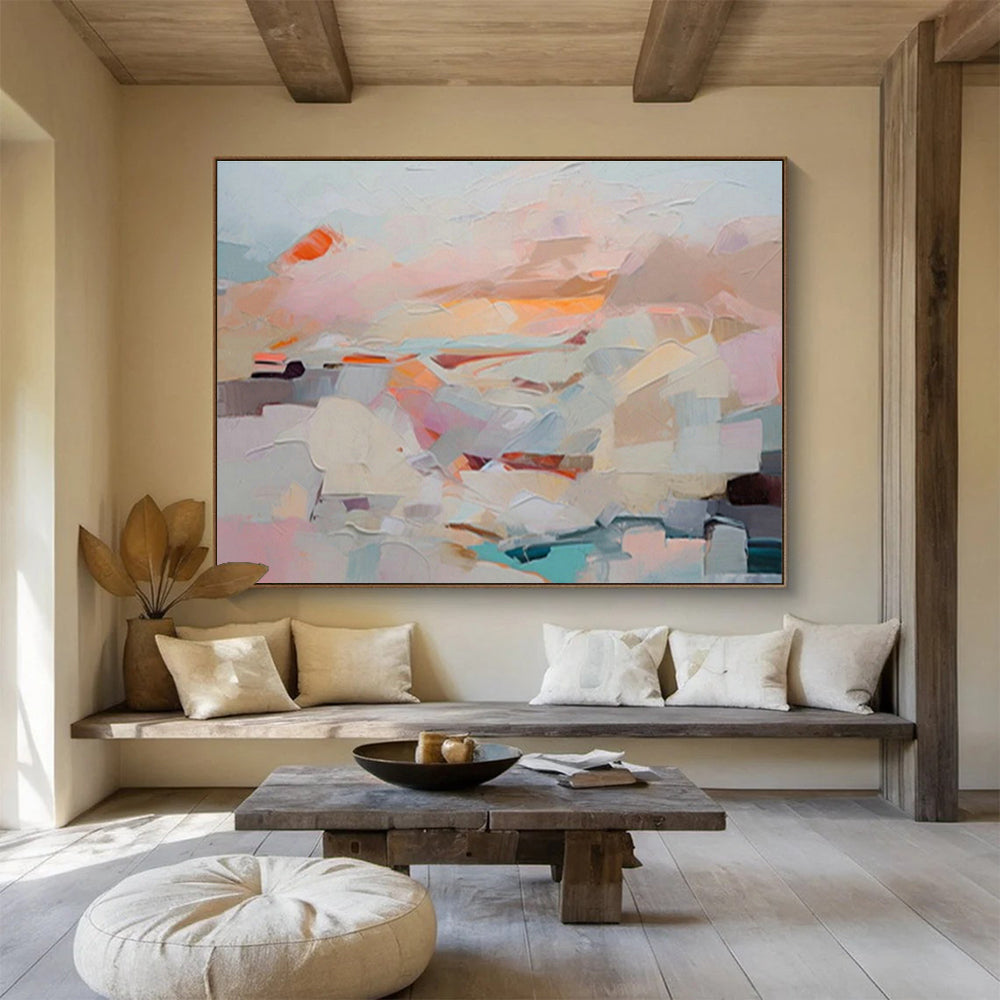 Soft Pink - Orange Abstract Art for Elegant Bedroom DLZ2794
