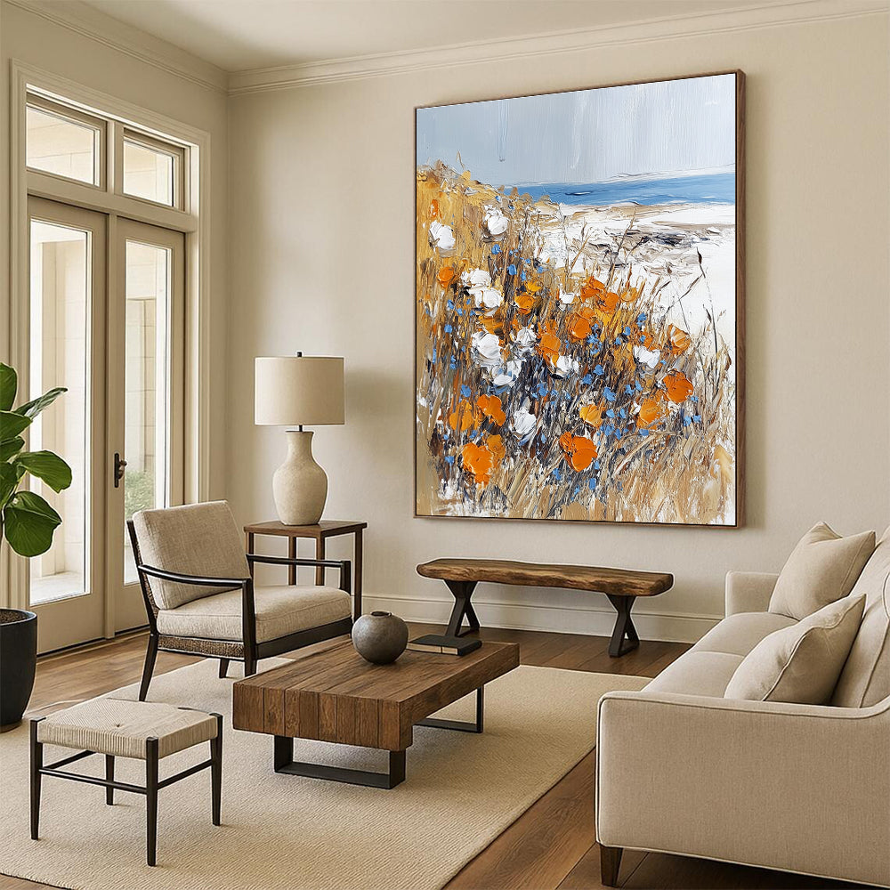 Coastal Wildflower and Sea View Art for Beach House Living Room & Nature - Obsessed Artist’s Studio STSC1369