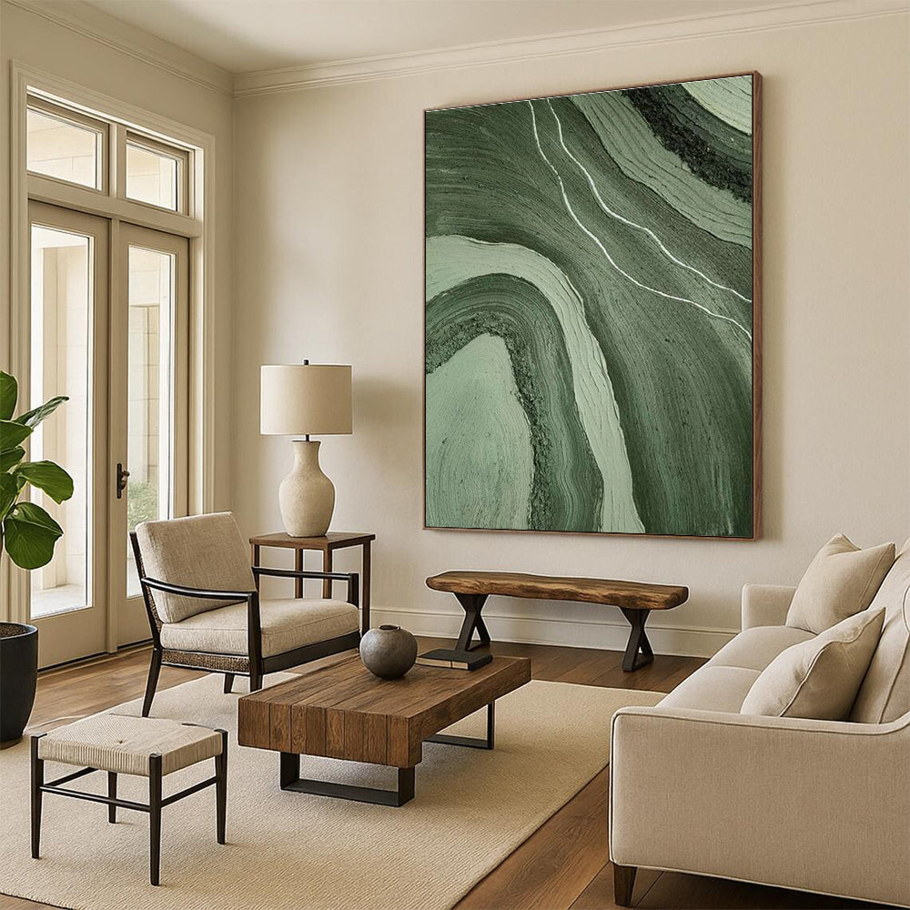Green Wavy Abstract Art for Nature - Inspired Spa & Bohemian Home DLZ2184