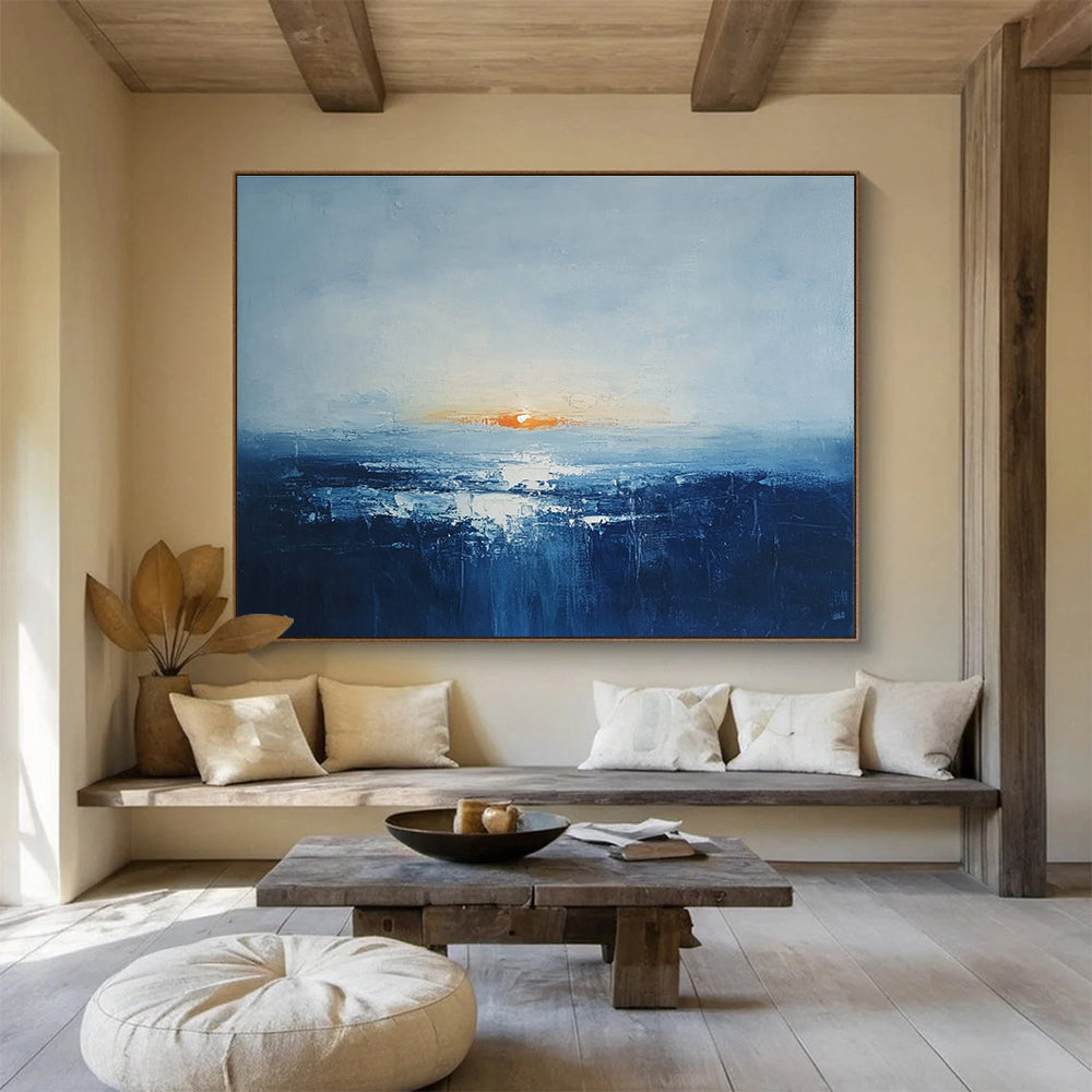 Subtle Sunset Seascape Art for Coastal Home Library & Serene Waiting Room SC106