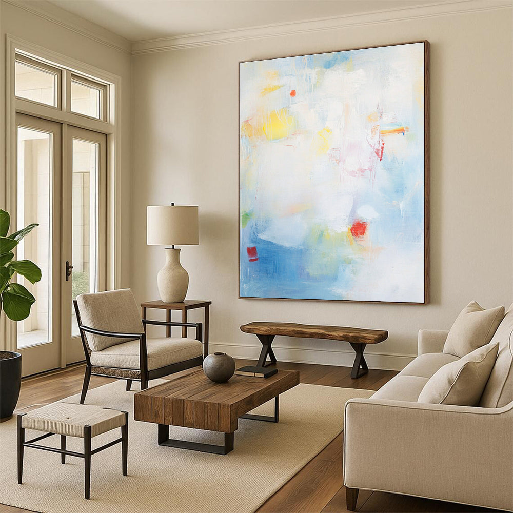 Light Blue and Colorful Abstract for Coastal Home Bedroom & Art Café STSC401