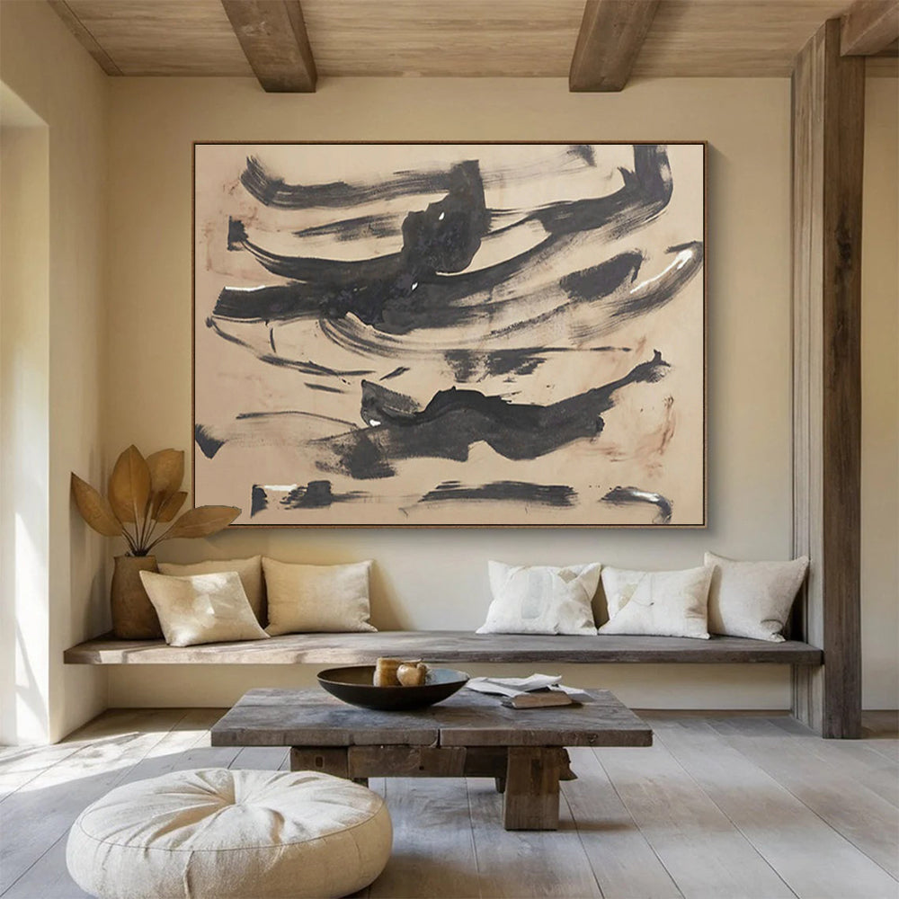 Bold Ink Wash Abstract Art for Traditional Asian Tea Houses DLZ3119