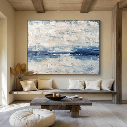Blue - White Abstract Art for Coastal Home Bedroom Headboards DLZ3175