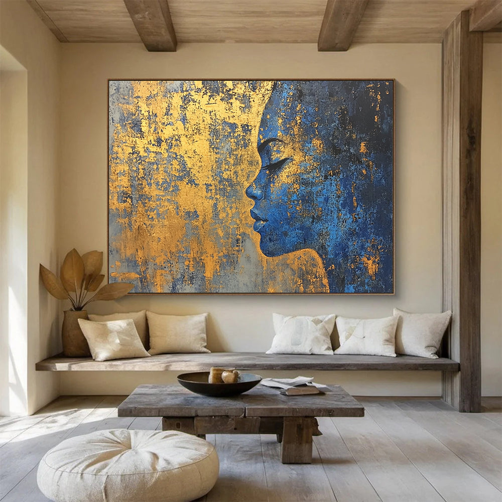 Blue Woman with Gold Accents Art for Bohemian - Style Bedroom & Ethnic Art Gallery SC171