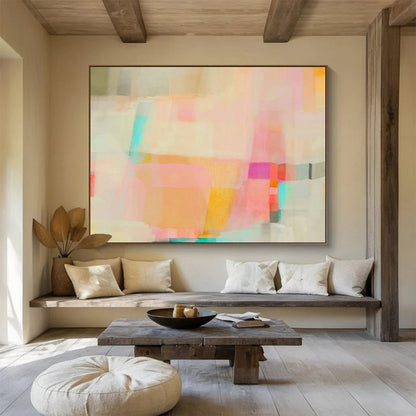 Pink - Orange Patchwork Abstract Art for Modern Dining Areas DLZ2437