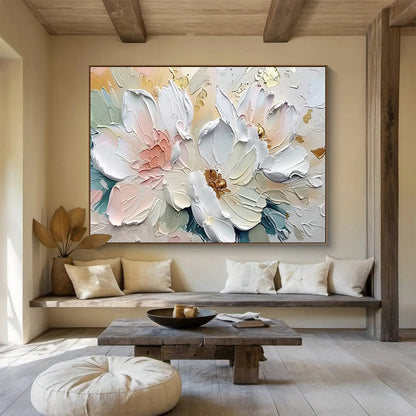Gold - Accented Pink Flower Relief Art for Luxe Dining Room Elegance DLZ3096