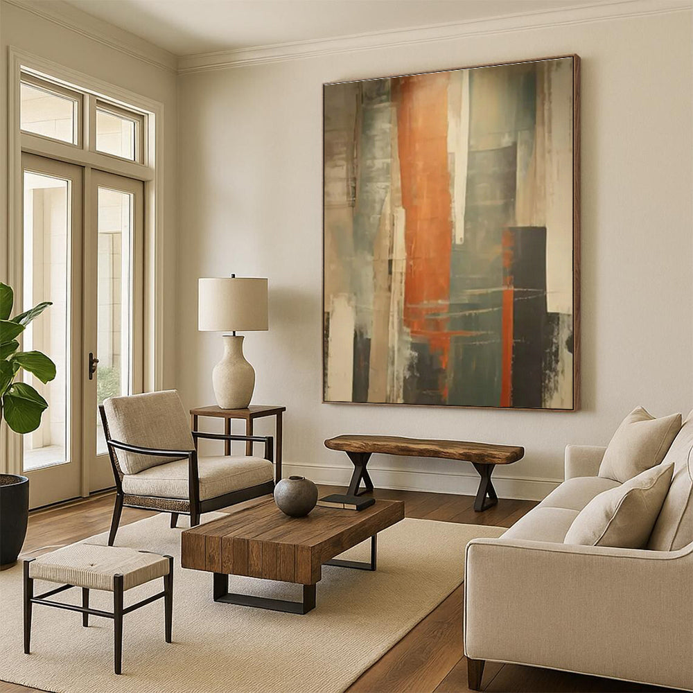 Orange - Gray Abstract Art for Modern Office Lounge & Urban Apartment DLZ1695