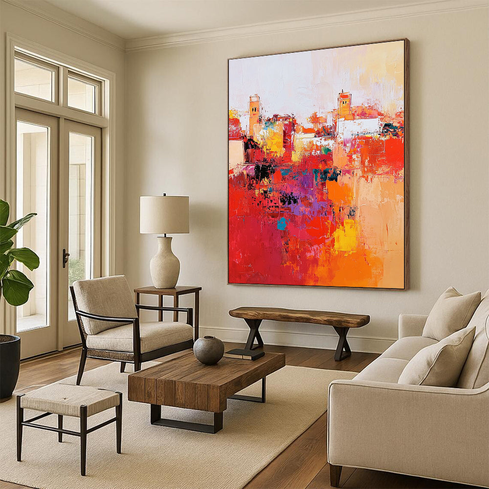 Colorful Abstract Cityscape for Contemporary Living Room & Travel - Inspired Café STSC556