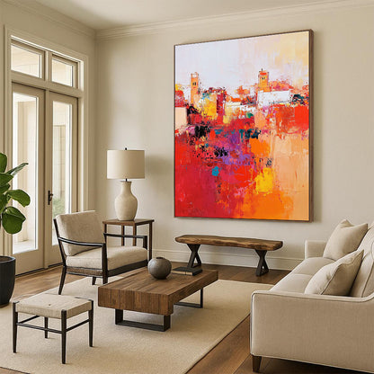 Colorful Abstract Cityscape for Contemporary Living Room & Travel - Inspired Café STSC556