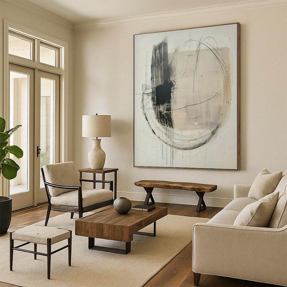 Black - White Line Abstract Art for Minimalist Office & Art Gallery Lounge DLZ1829