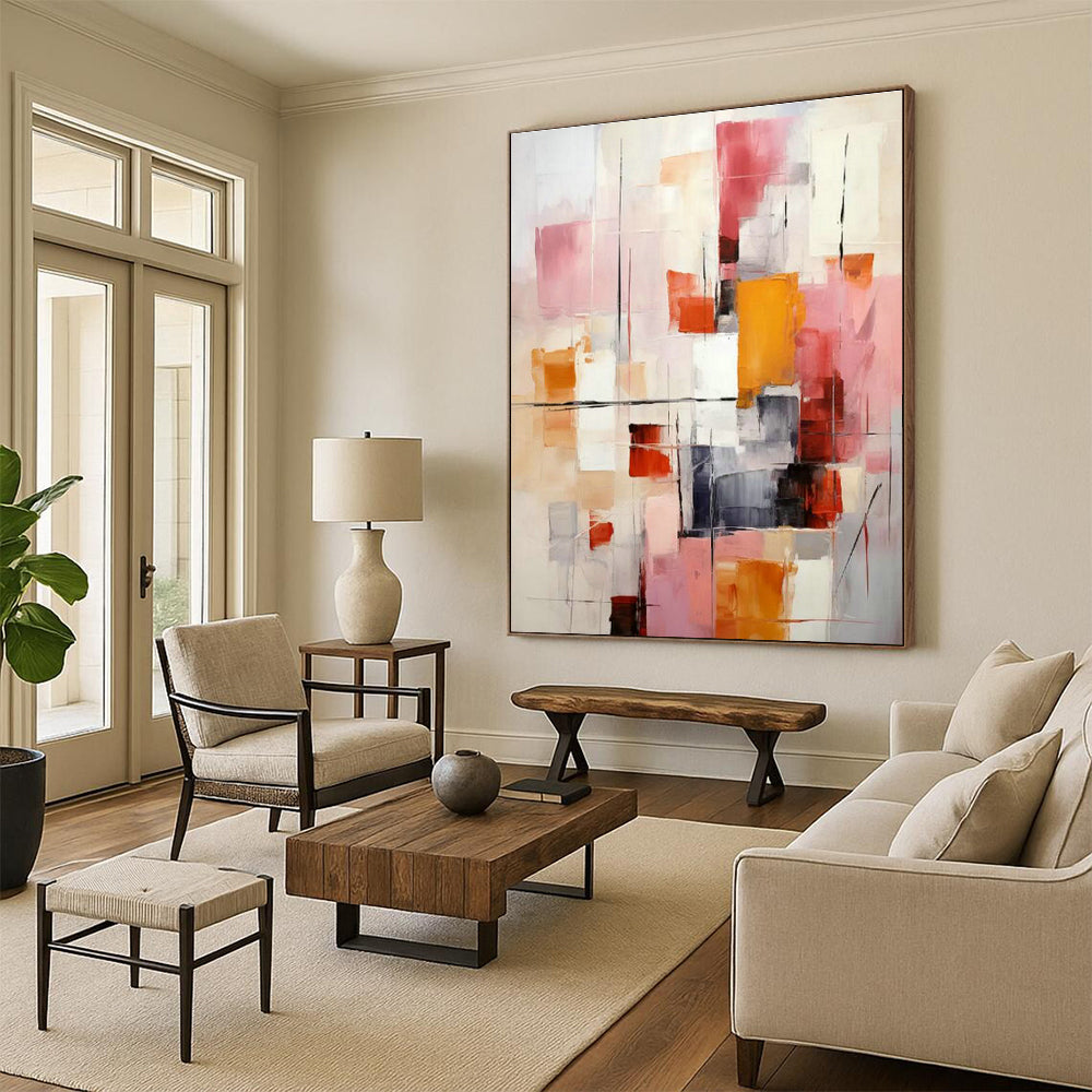Colorful Block Abstract Art for Trendy Café Dining Areas DLZ0287