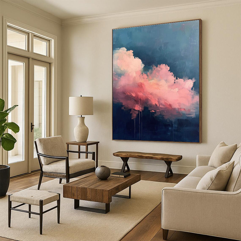 Pink Clouds on Dark Blue Abstract Art for Spa & Home Lounge DLZ0584
