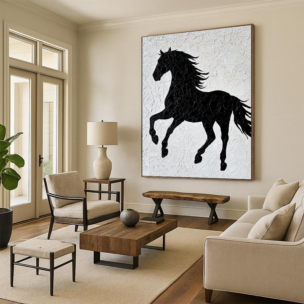 Black Horse Silhouette for Modern Minimalist Home & Equestrian - Themed Art Gallery STSC917
