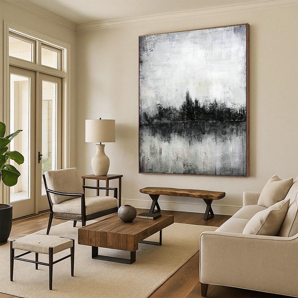Monochrome Landscape Art for Rustic Home Library & Nature - Themed Café DLZ2054