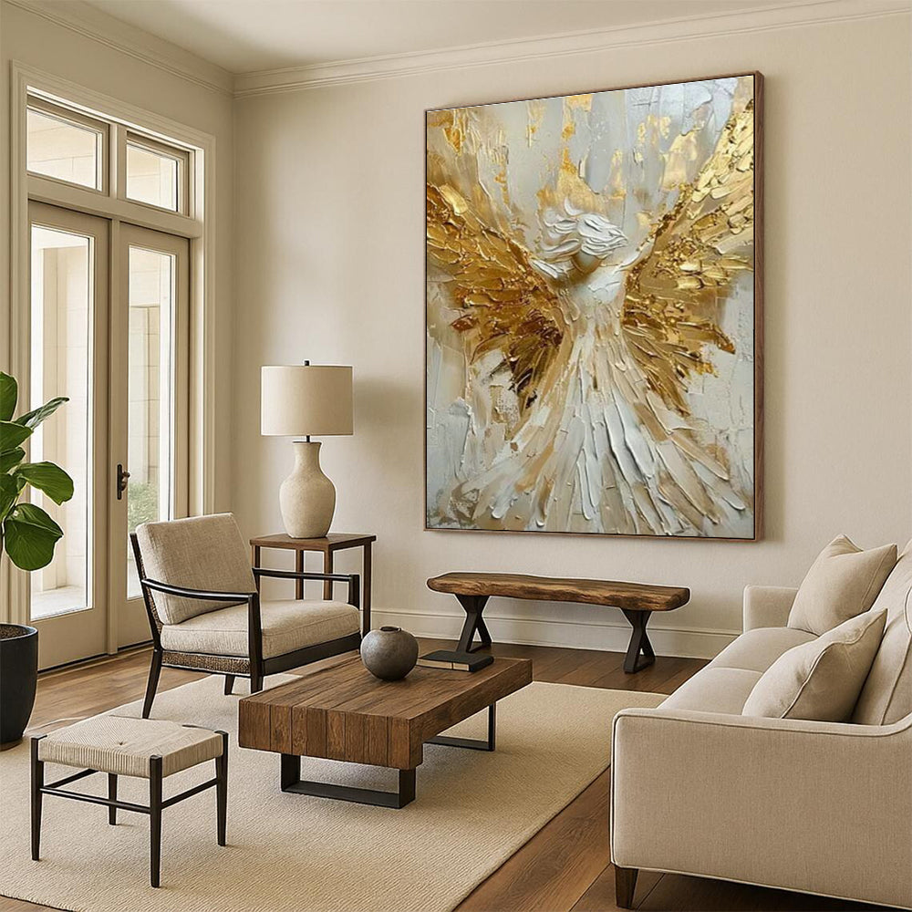 Angel with Golden Wings Art for Spiritual Home Altar & Art - Loving Church Fellowship DLZ1549