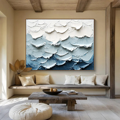 Textured Blue Waves Art for Nautical Home & Luxury Spa SC205