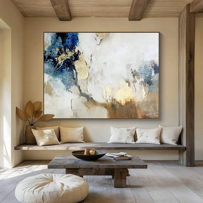 Blue - Gold Abstract Art for Luxe Hotel Lobby DLZ2893