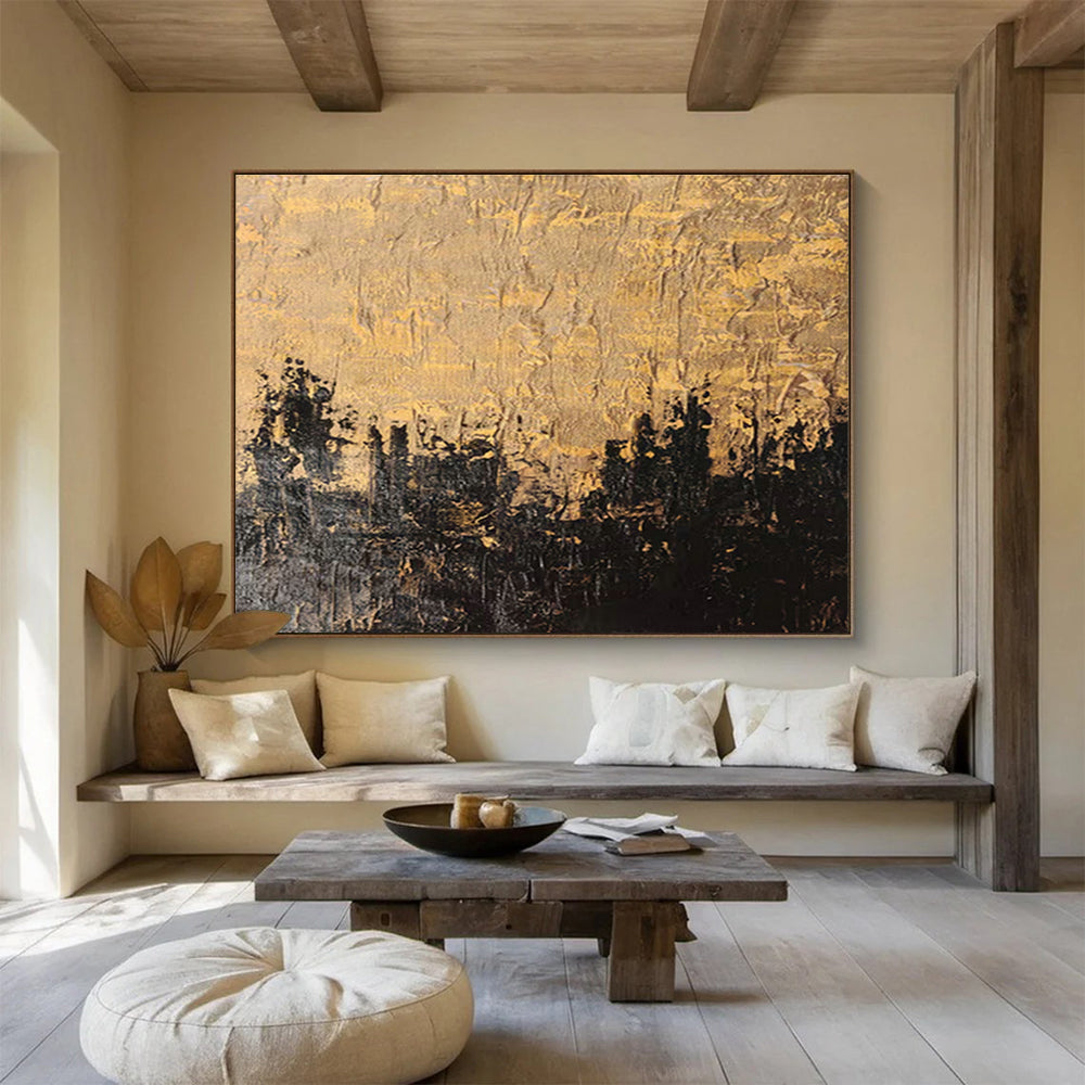 Black - Gold Textured Abstract Art for Stylish Studies DLZ2404