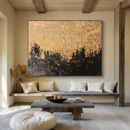 Black - Gold Textured Abstract Art for Stylish Studies DLZ2404