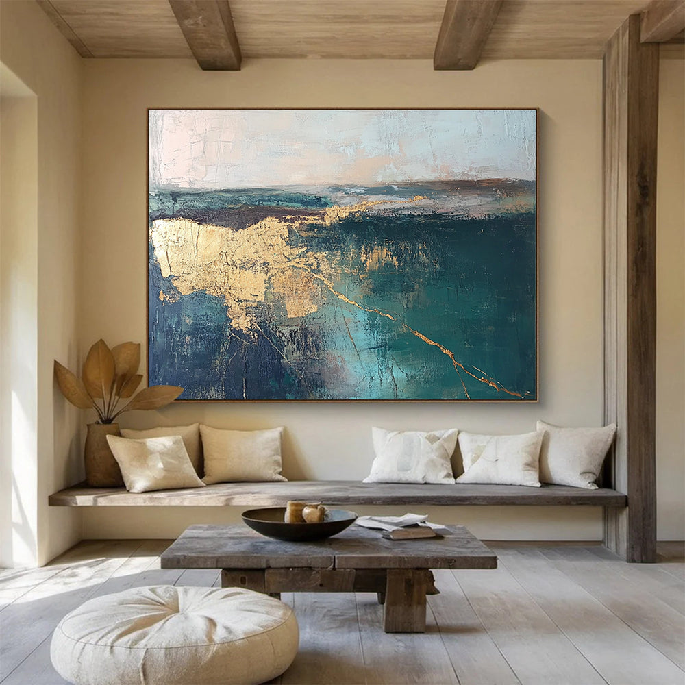 Teal Sea and Gold Art for Contemporary Art Gallery Exhibition & Upscale Coastal Residence SC113