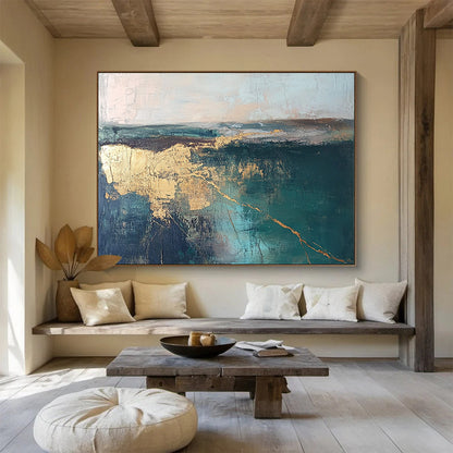 Teal Sea and Gold Art for Contemporary Art Gallery Exhibition & Upscale Coastal Residence SC113