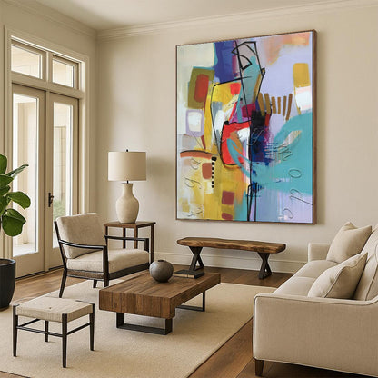 Colorful Geometric Abstract Art for Art Gallery Café & Modern Home Living Room DLZ1776