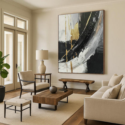 Black - Gold Abstract Art for High - End Restaurant Bar Areas DLZ0122