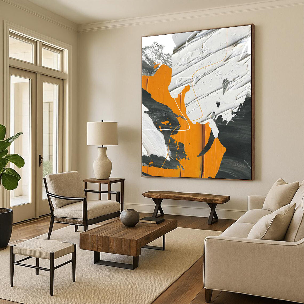 Orange, Gray, and White Abstract Art for Modern Fitness Studio & Art - Centric Apartment DLZ2228