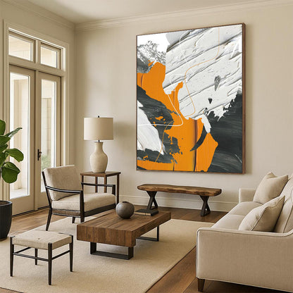 Orange, Gray, and White Abstract Art for Modern Fitness Studio & Art - Centric Apartment DLZ2228