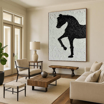 Black Horse Silhouette Textured Art for Equestrian Center & Rustic Home Office DLZ1981
