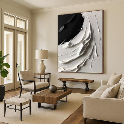 Black - White Textured Wave Art for Modern Office & Art Gallery DLZ2370