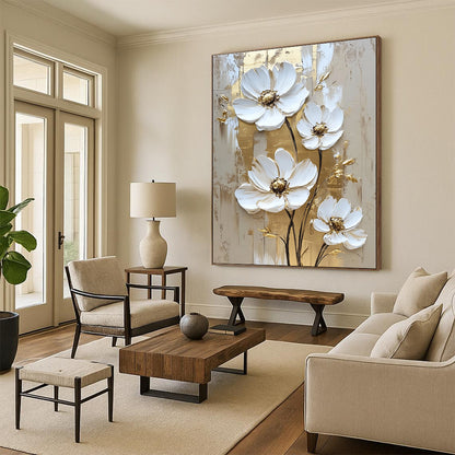 Gold - Accented White Flowers for Opulent Bedroom & Luxury Hotel Suite STSC510