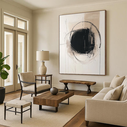 Monochromatic Black Circle Abstract for Minimalist Office & Modern Art Gallery STSC771