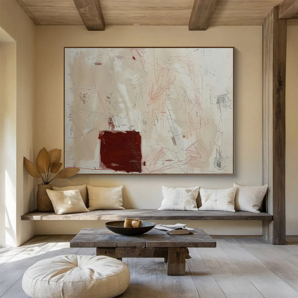 Red - Brown Line Abstract Art for Eclectic Home Libraries DLZ2530