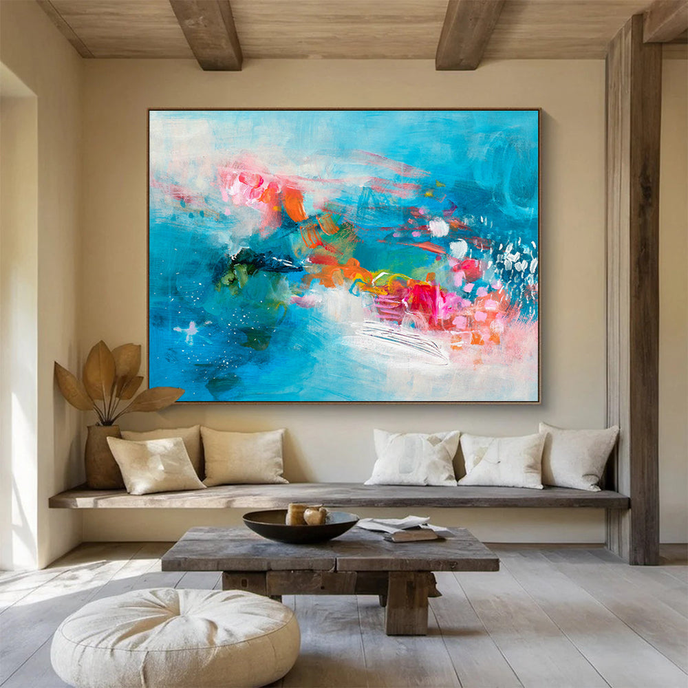 Blue - Pink Artistic Abstract Art for Cozy Reading Nooks DLZ2416