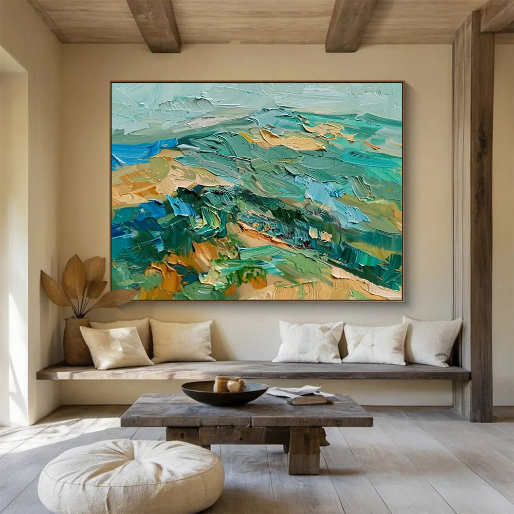 Thick - Textured Green - Blue Landscape Art for Nature - Lover’s Study DLZ2725