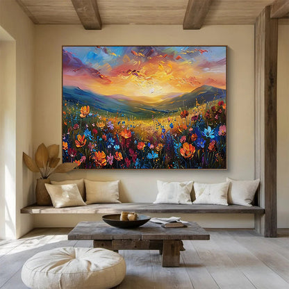 Mountain Flower Field Sunset Art for Adventure - Themed Living Room Fireplaces DLZ3221