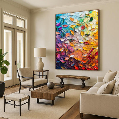 Colorful Leaf Palette Knife Art for Art Studio & Vibrant Café DLZ0736