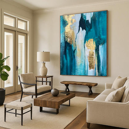 Blue - Gold Abstract Art for High - End Spa & Luxury Home Office DLZ1904