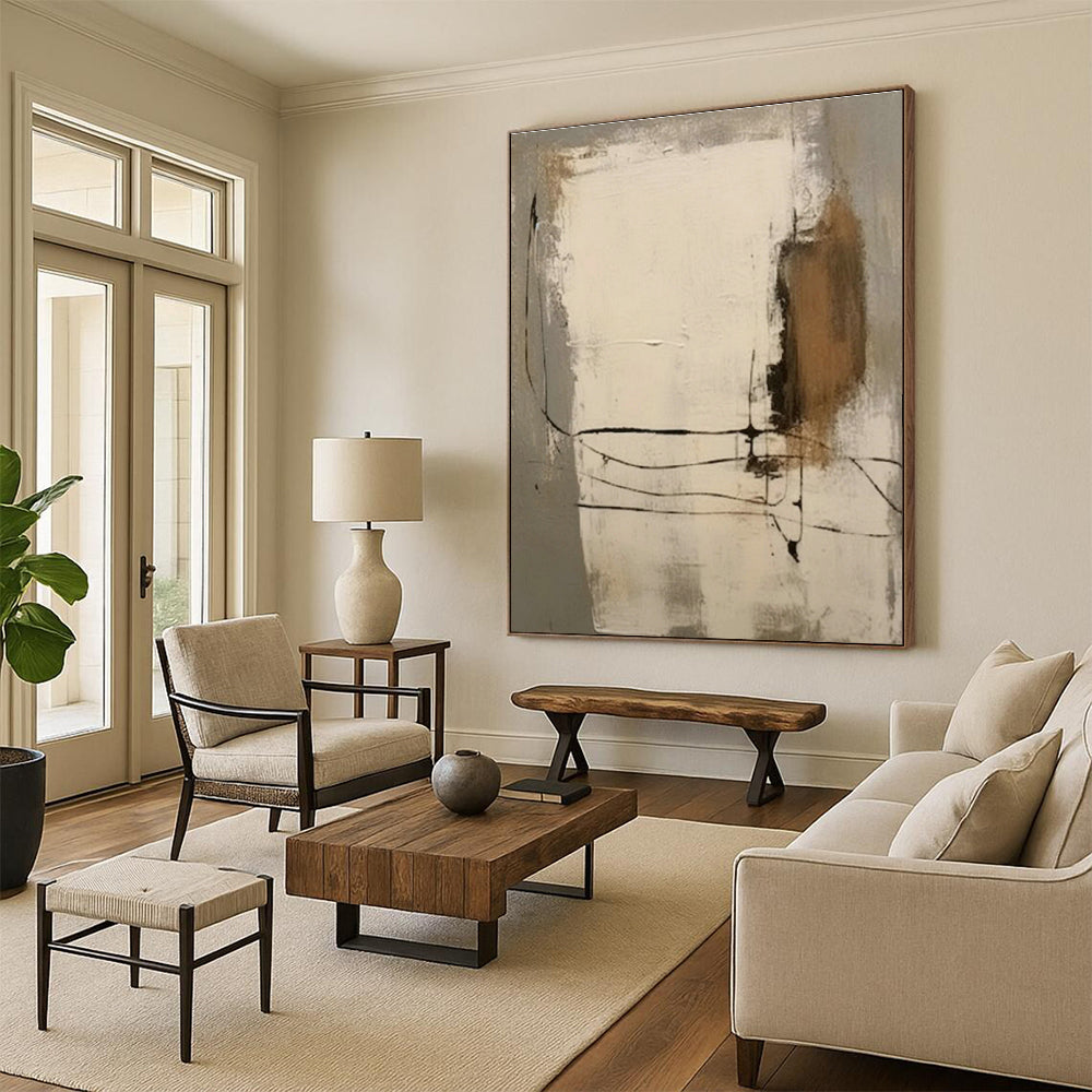Neutral Geometric Abstract Art for Industrial - Chic Loft & Contemporary Art Gallery DLZ0856