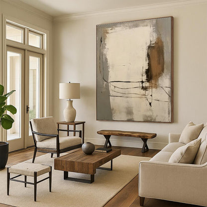 Neutral Geometric Abstract Art for Industrial - Chic Loft & Contemporary Art Gallery DLZ0856