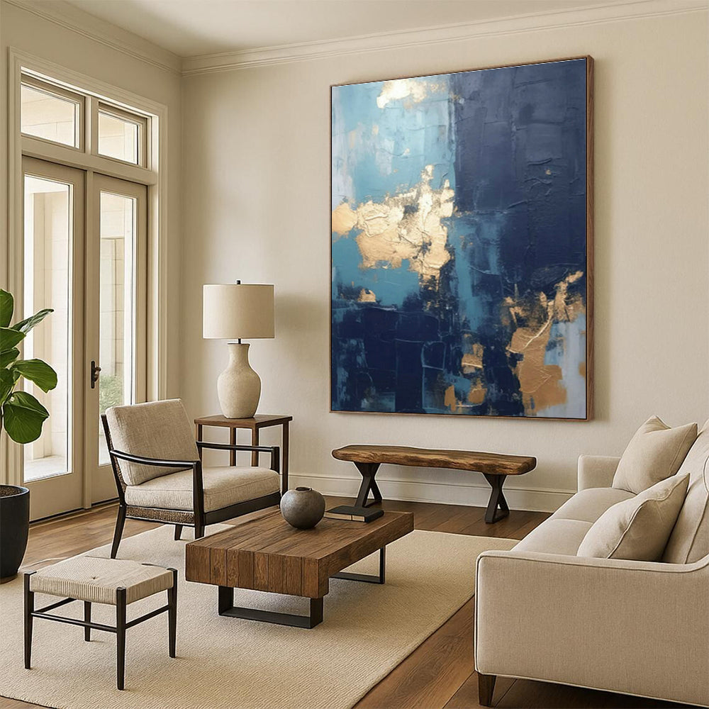Blue - Gold Abstract Art for Luxury Hotel Suite & High - End Home Library DLZ1722